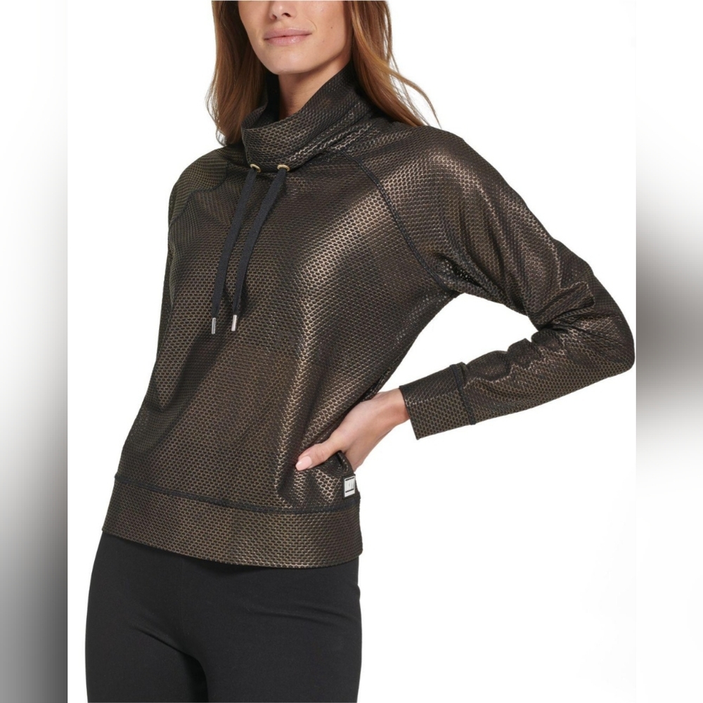 Womens DKNY Honeycomb Mesh Funnel-neck Sweatshirt sz M NWT